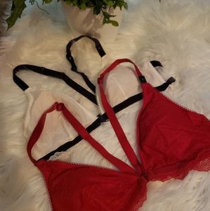 VICTORIA’S SECRET RED VELVET AND LACE BRALETTE